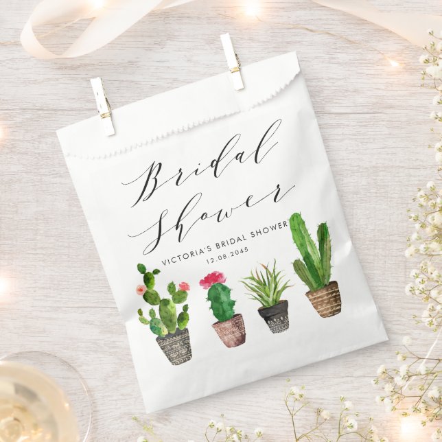 Boho Watercolor Potted Cactus Bridal Shower Favour Bag (Clipped)
