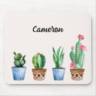 Boho Watercolor Potted Cactus & Succulents Custom Mouse Pad