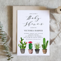 Boho Watercolor Potted Cactus Summer Baby Shower