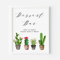 Boho Watercolor Potted Cactus Wedding Dessert Bar
