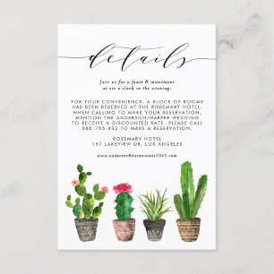 Boho Watercolor Potted Cactus Wedding Details Enclosure Card