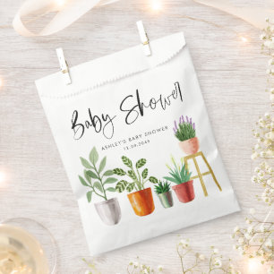 Boho Watercolor Potted Houseplants Baby Shower Favour Bag