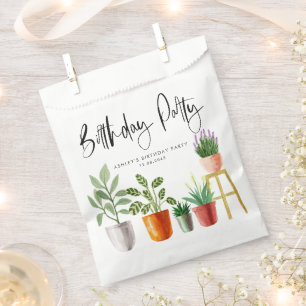 Boho Watercolor Potted Houseplants Birthday Party Favour Bag