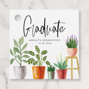 Boho Watercolor Potted Houseplants Graduation Favour Tags
