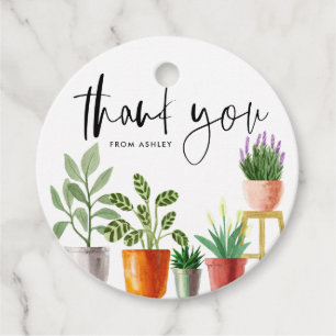 Boho Watercolor Potted Houseplants Thank You Favour Tags