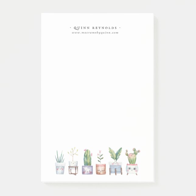 Boho Watercolor Potted Plant | Monogram Stationery Post-it Notes (Front)