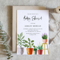 Boho Watercolor Potted Plants Baby Shower
