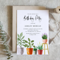Boho Watercolor Potted Plants Birthday Party
