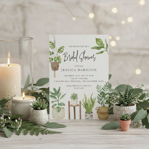 Boho Watercolor Potted Plants Bridal Shower Invitation
