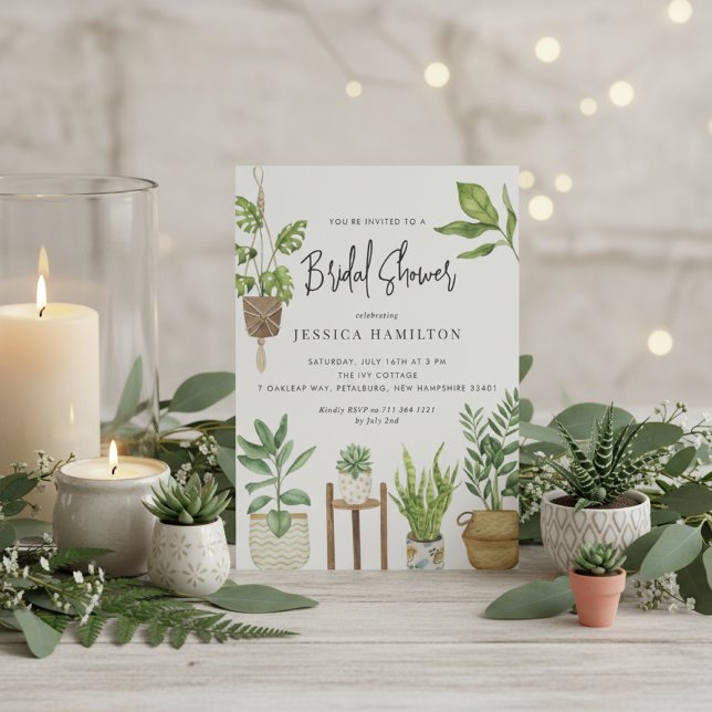 Boho Watercolor Potted Plants Bridal Shower  Invitation (Creator Uploaded)