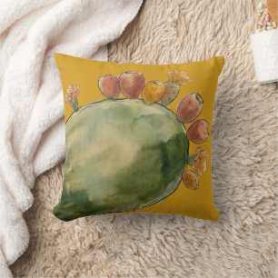 Boho Watercolor Prickly Pear Cactus Fruit Throw Pillow