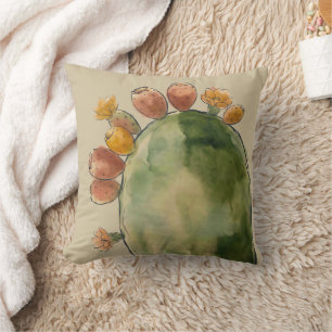 Boho Watercolor Prickly Pear Cactus Fruit  Throw Pillow