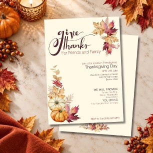 Boho Watercolor Pumpkin & Leaves Friendsgiving Invitation