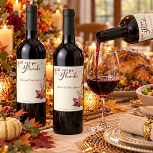 Boho Watercolor Pumpkin & Leaves Friendsgiving Wine Label