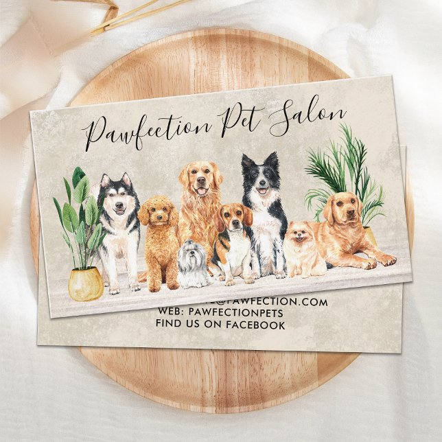 Boho Watercolor Puppy Dogs Pet Sitter Dog Groomer Business Card (Creator Uploaded)