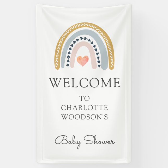 Boho Watercolor Rainbow Baby Shower  Banner (Vertical)