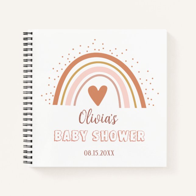 Boho Watercolor Rainbow Baby Shower Guest Notebook (Front)