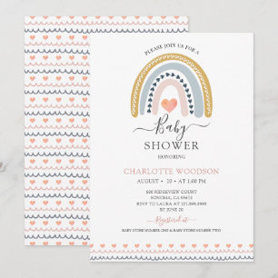 Boho Watercolor Rainbow Baby shower Invitation