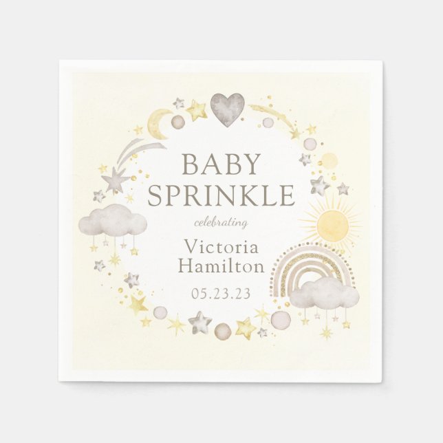Boho Watercolor Rainbow Baby Sprinkle Napkin (Front)