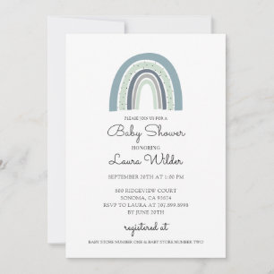 Boho Watercolor Rainbow Blue Baby Boy Shower Invit Invitation