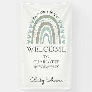 Boho Watercolor Rainbow Blue Boy Baby Shower Banner