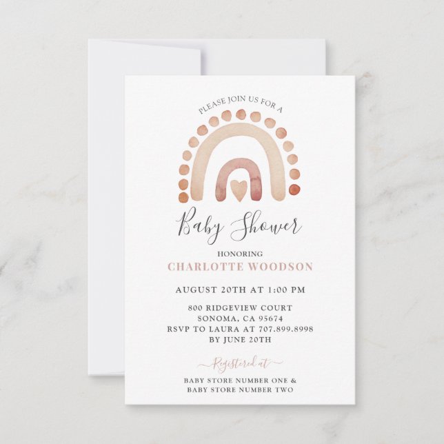 Boho Watercolor Rainbow Boy Baby Shower  Invitatio Invitation (Front)