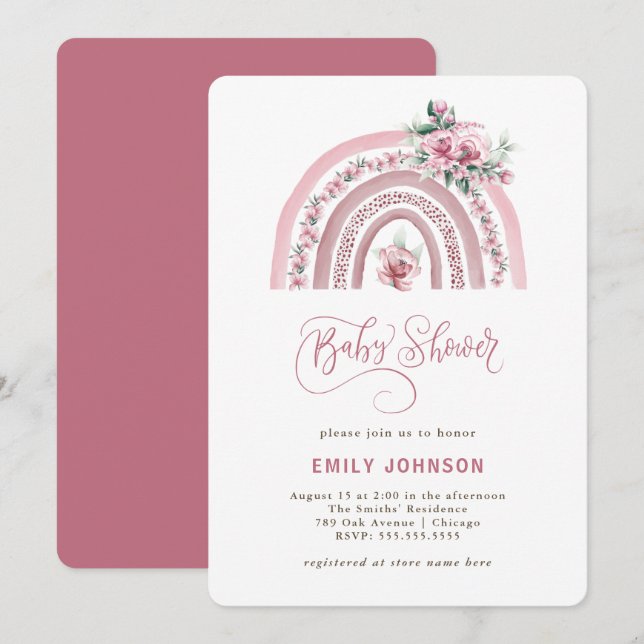 Boho Watercolor Rainbow Girl Baby Shower Invitation (Front/Back)