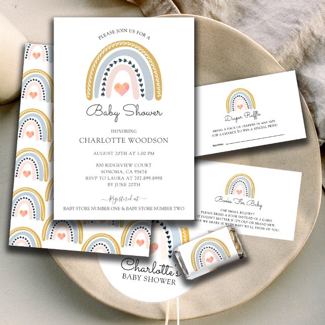 Boho Watercolor Rainbow Girl Baby Shower Invitation (Creator Uploaded)