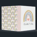 Boho Watercolor Rainbow Girl Personalized Binder<br><div class="desc">Modern adorable boho pastel rainbow watercolor binder,  with a small pink heart centre,  pinks,  blues mustard hues,  and a rainbow pattern on the back of the binder. For home or school.</div>