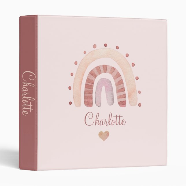 Boho Watercolor Rainbow Girl Personalized Script  Binder (Front/Spine)