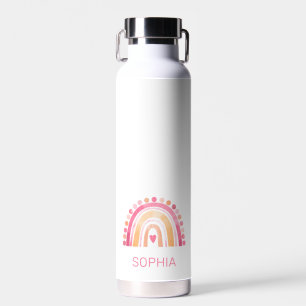 Boho Watercolor Rainbow in Pink personalized Water Bottle