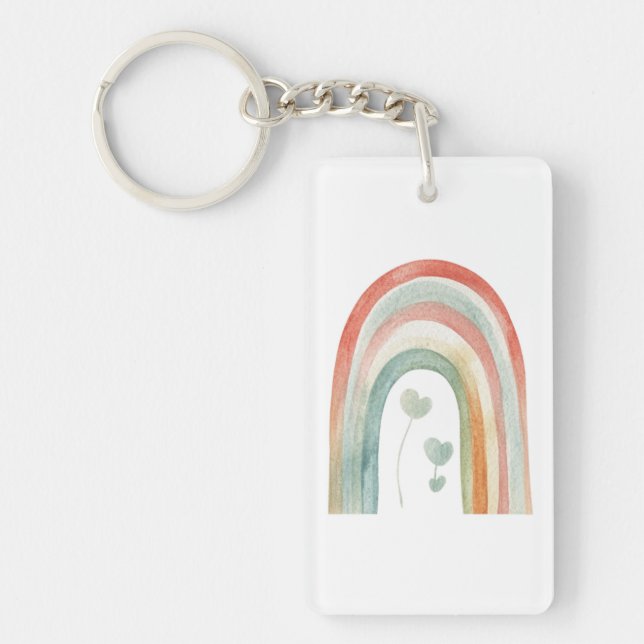 Boho Watercolor Rainbow Keychain (Front)