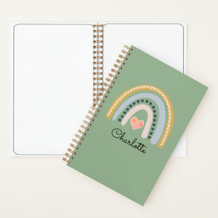 Boho Watercolor Rainbow Kid's Green Notebook