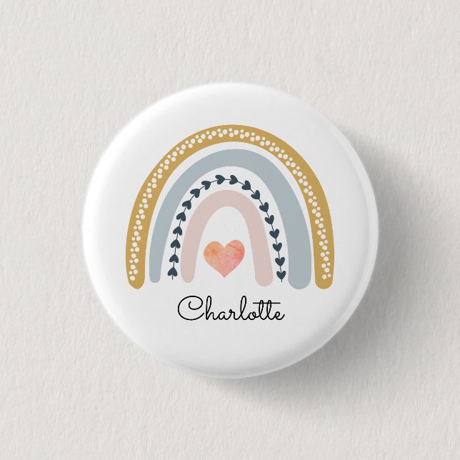 Boho Watercolor Rainbow Kid's Personalized 1 Inch Round Button (Front)