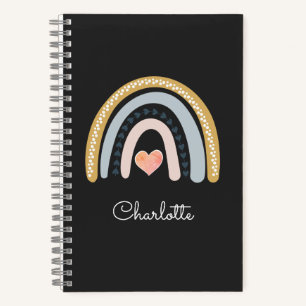 Boho Watercolor Rainbow Kid's Personalized Black Notebook