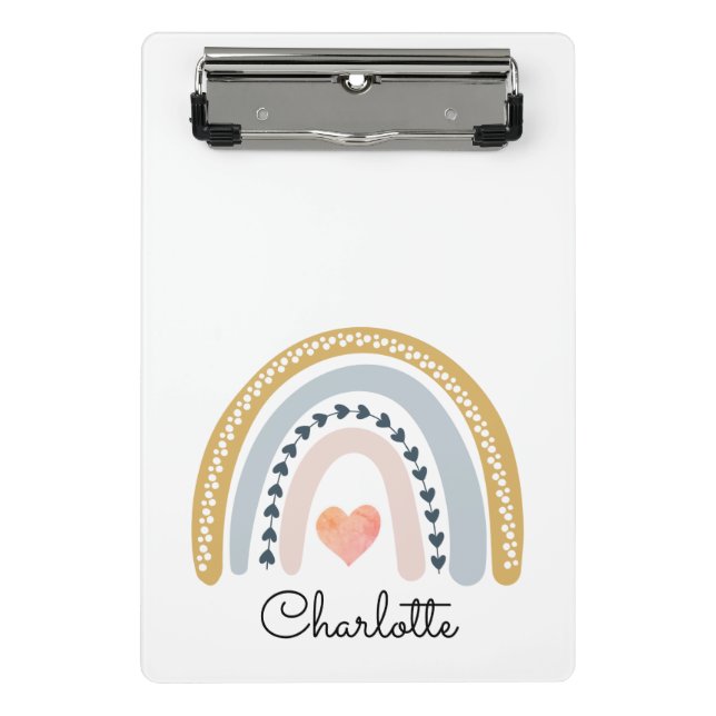 Boho Watercolor Rainbow Kid's Personalized  Mini Clipboard (Front)