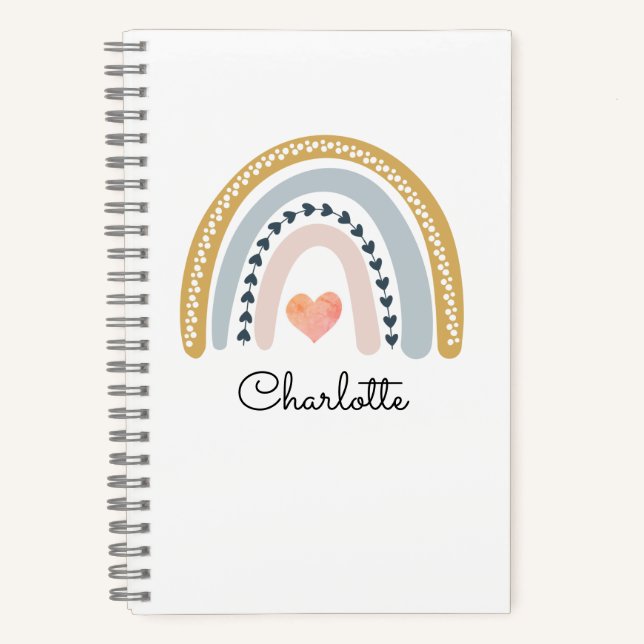 Boho Watercolor Rainbow Kid's Personalized  Notebo Notebook (Front)