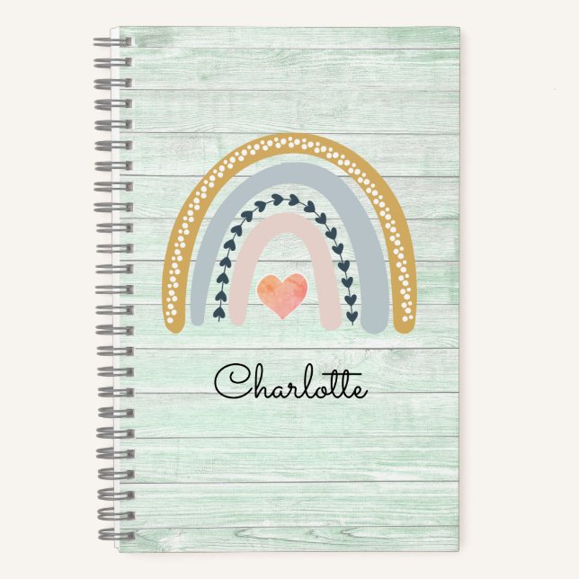 Boho Watercolor Rainbow Kid's Personalized  Notebo Notebook (Front)