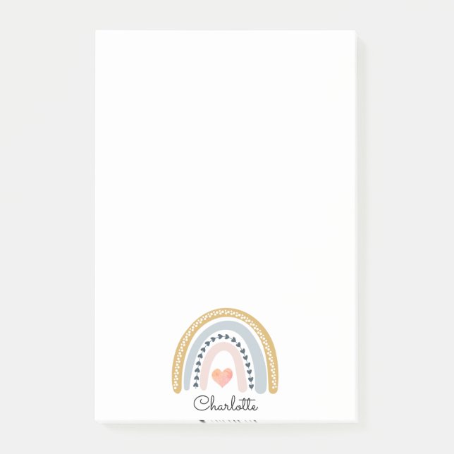 Boho Watercolor Rainbow Kid's Personalized  Post-it Notes (Front)