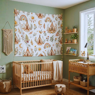 Boho Watercolor Rainbow Nursery Wall Tapestry