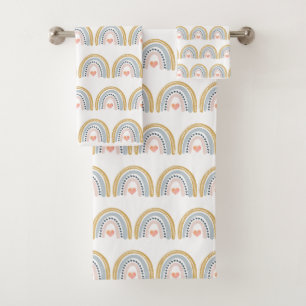 Boho Watercolor Rainbow Pattern Bath Towel Set