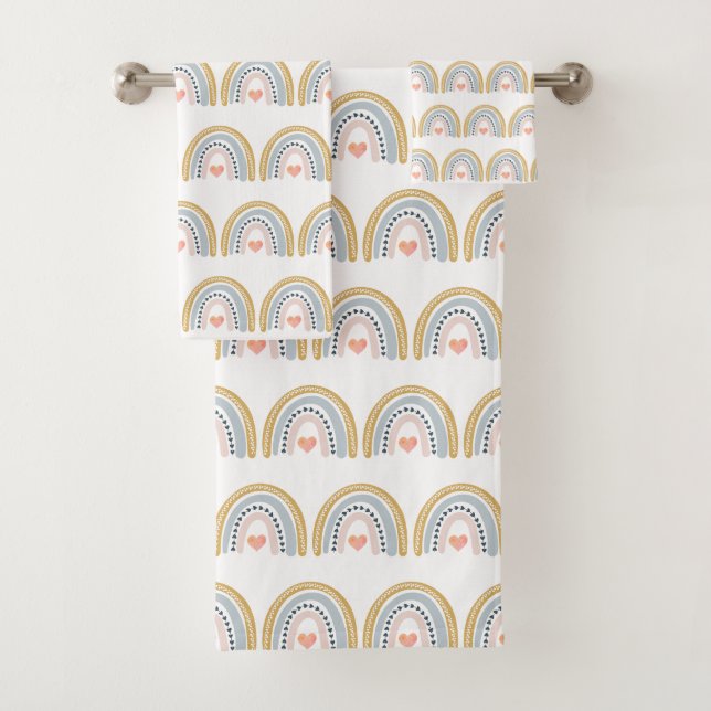 Boho Watercolor Rainbow Pattern Bath Towel Set (Insitu)