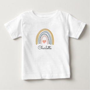 Boho Watercolor Rainbow Personalized Girl Baby T-Shirt