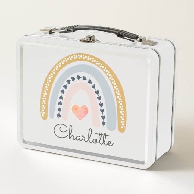 Boho Watercolor Rainbow Personalized Metal Lunch Box (Front)