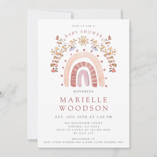 Boho Watercolor Rainbow Sunshine Baby Shower Invitation (Front)