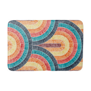 Boho Watercolor Red Teal Orange Rainbow Bath Mat