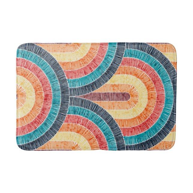 Boho Watercolor Red Teal Orange Rainbow Bath Mat (Front)
