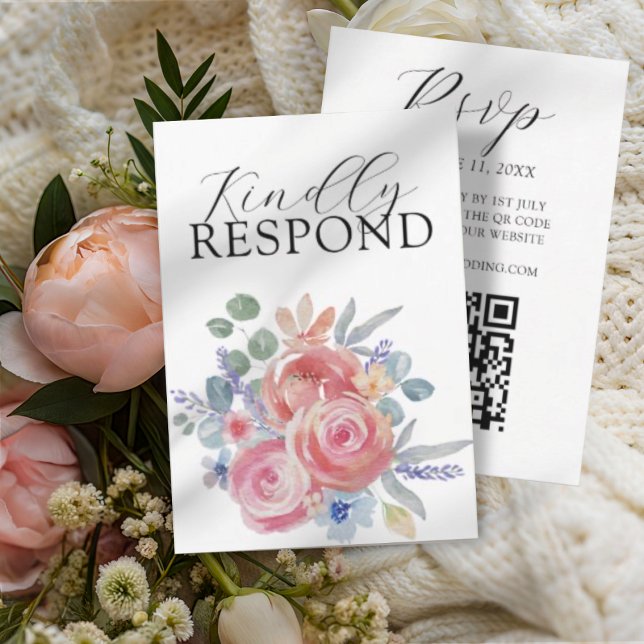 Boho Watercolor Rose Floral Wedding Detail RSVP Card (Creator Uploaded)