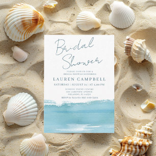 Boho Watercolor Sea Blue  Bridal Shower Invitation