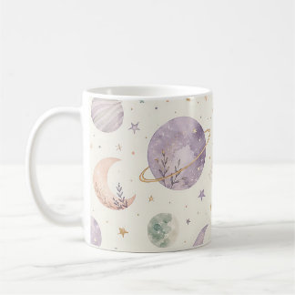 Boho Watercolor Space & Planets Seamless Pattern Coffee Mug